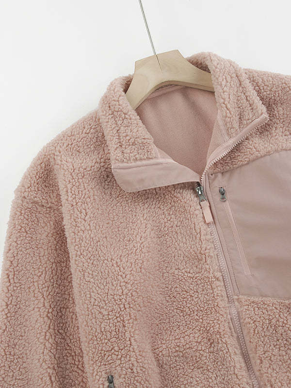 Women's Faux Fur Jacket Pocket Warm Fleece Coat