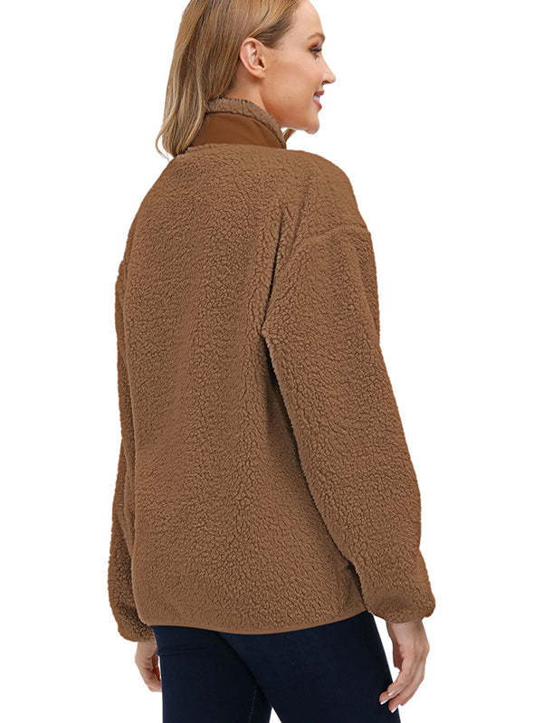 Women's Faux Fur Jacket Pocket Warm Fleece Coat