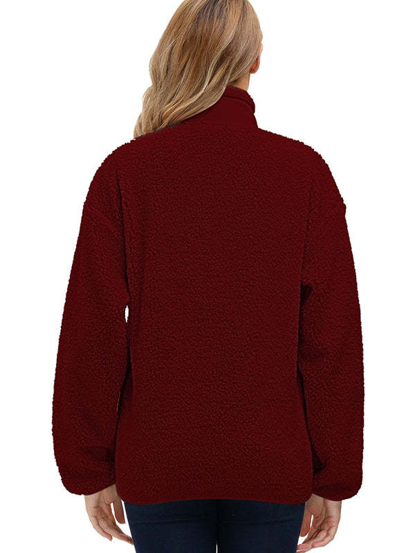 Women's Faux Fur Jacket Pocket Warm Fleece Coat