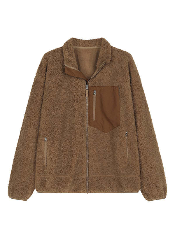 Women's Faux Fur Jacket Pocket Warm Fleece Coat