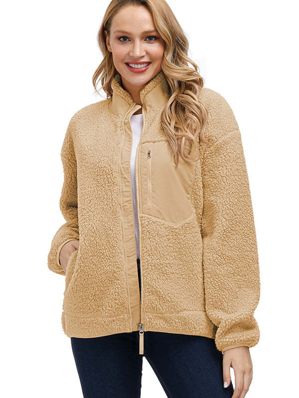 Women's Faux Fur Jacket Pocket Warm Fleece Coat
