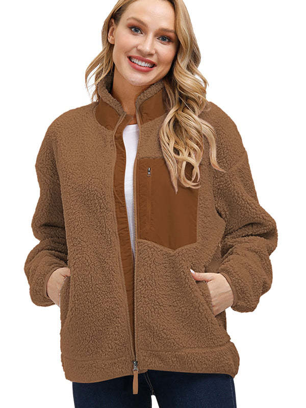 Women's Faux Fur Jacket Pocket Warm Fleece Coat