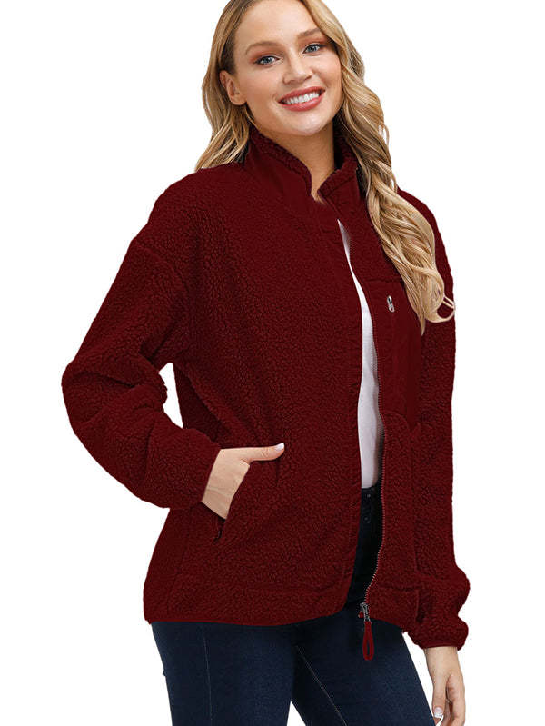 Women's Faux Fur Jacket Pocket Warm Fleece Coat