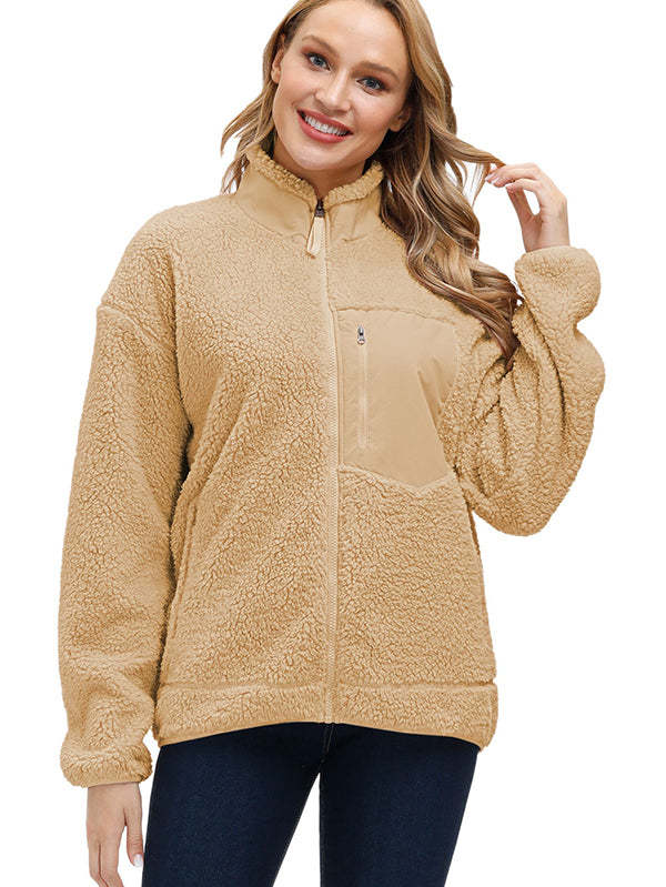 Women's Faux Fur Jacket Pocket Warm Fleece Coat