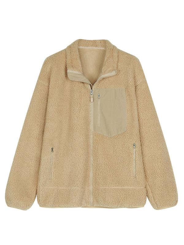 Women's Faux Fur Jacket Pocket Warm Fleece Coat