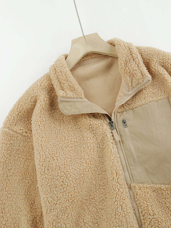 Women's Faux Fur Jacket Pocket Warm Fleece Coat