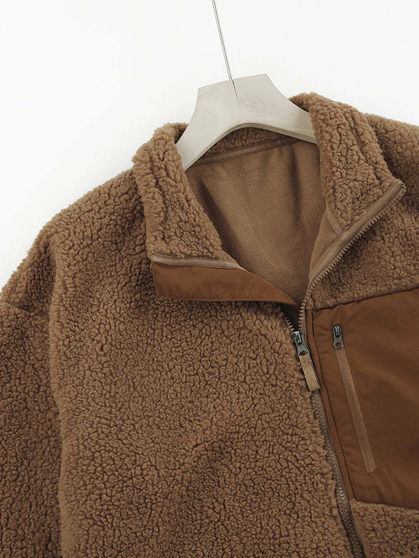 Women's Faux Fur Jacket Pocket Warm Fleece Coat