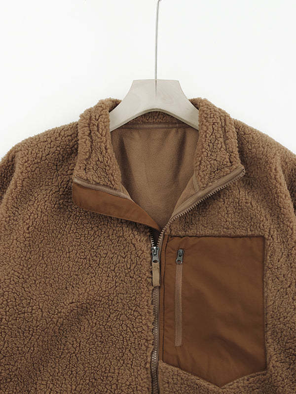 Women's Faux Fur Jacket Pocket Warm Fleece Coat