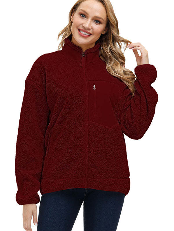 Women's Faux Fur Jacket Pocket Warm Fleece Coat
