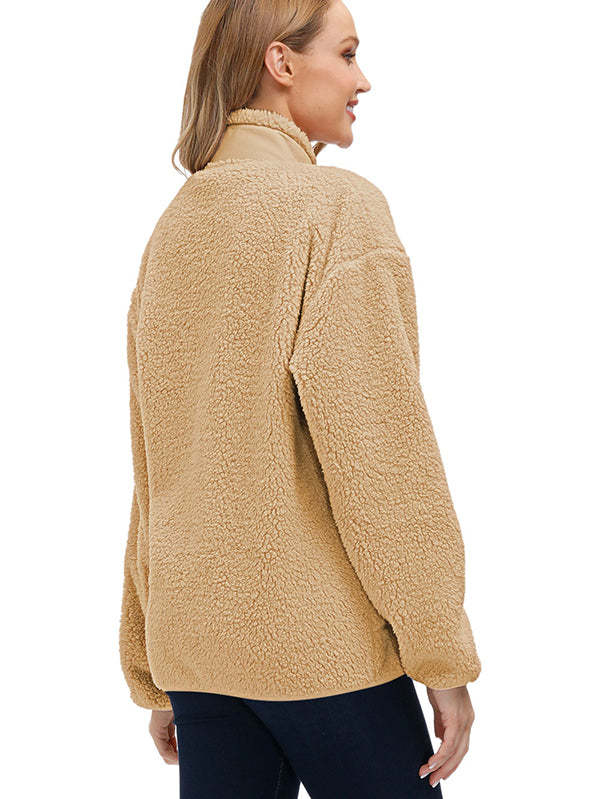 Women's Faux Fur Jacket Pocket Warm Fleece Coat