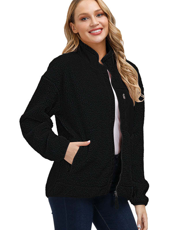 Women's Faux Fur Jacket Pocket Warm Fleece Coat