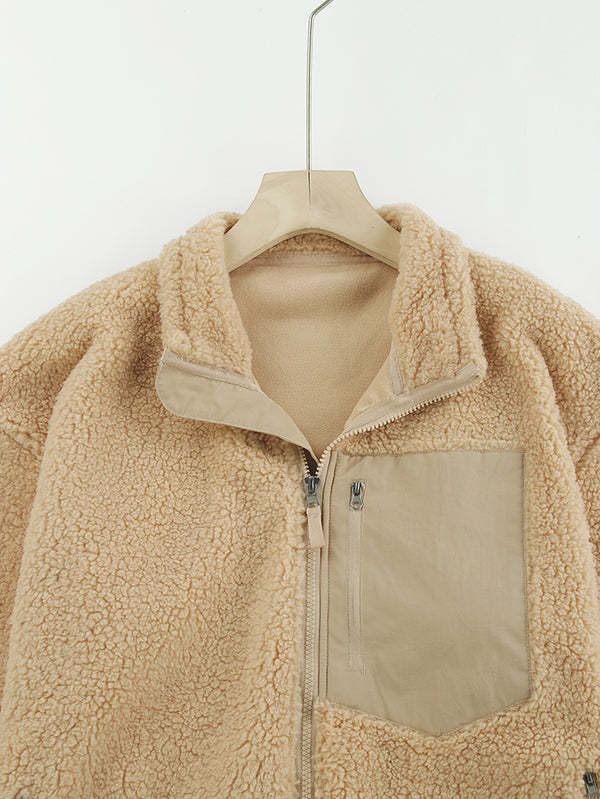 Women's Faux Fur Jacket Pocket Warm Fleece Coat