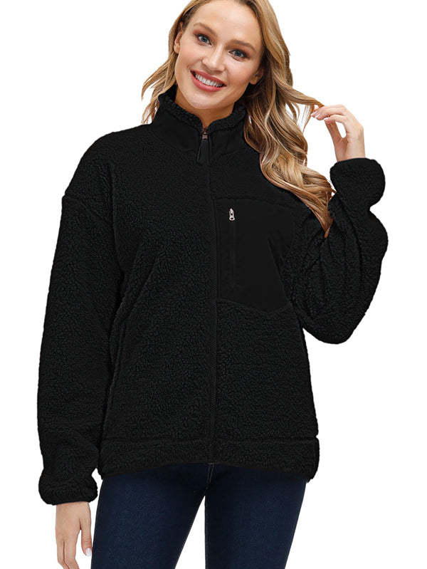 Women's Faux Fur Jacket Pocket Warm Fleece Coat