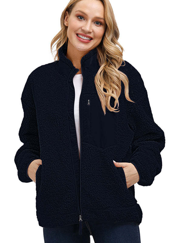 Women's Faux Fur Jacket Pocket Warm Fleece Coat