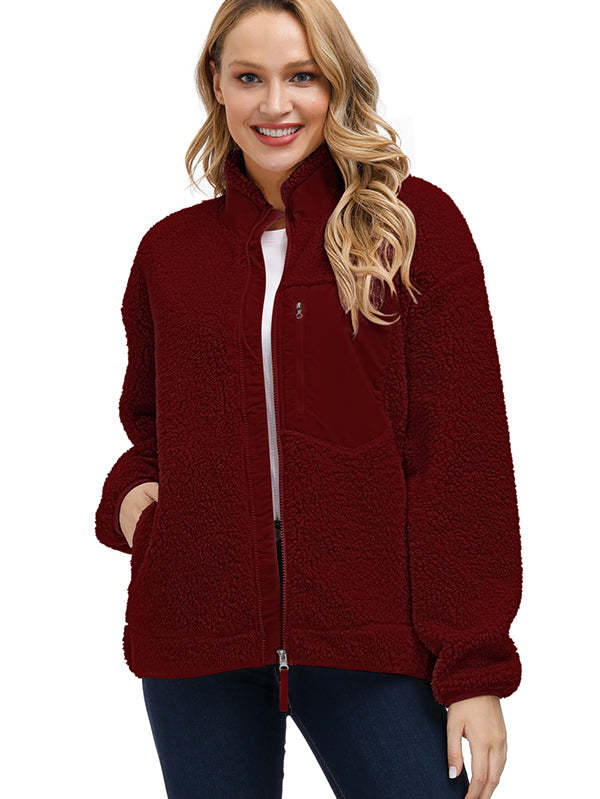 Women's Faux Fur Jacket Pocket Warm Fleece Coat