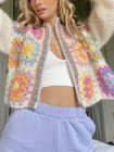 Crochet Floral Knitted Cardigan Sweater Cropped Knitwear Tops
