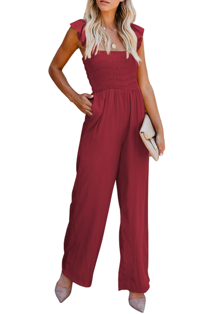 Silindashop Sleeveless Flutter Smocked Wide Leg Jumpsuits for Women