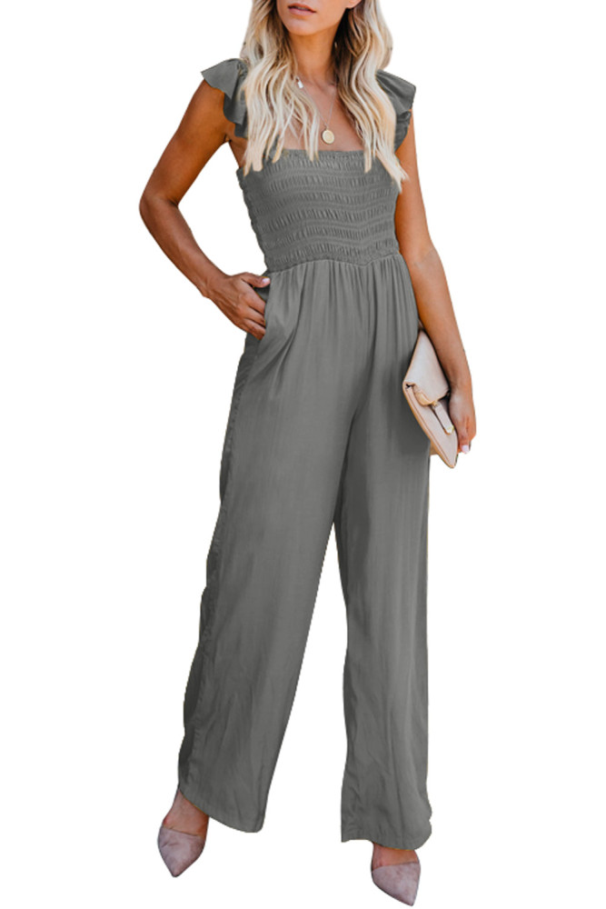 Silindashop Sleeveless Flutter Smocked Wide Leg Jumpsuits for Women