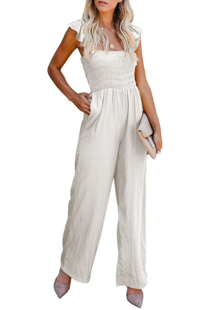 Silindashop Sleeveless Flutter Smocked Wide Leg Jumpsuits for Women