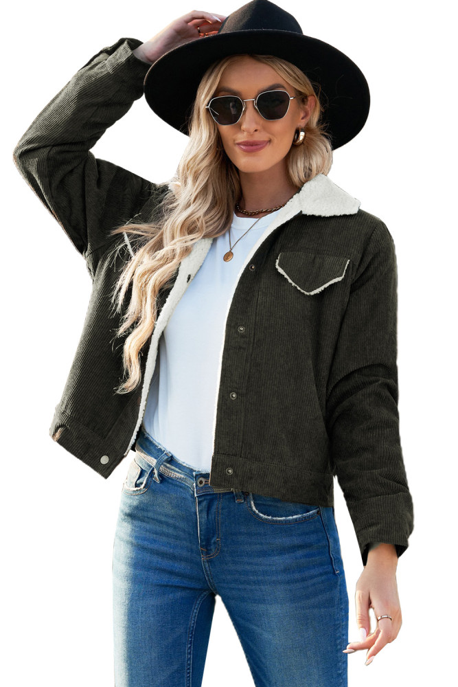 Womens Sherpa Lining Button Down Winter Corduroy Jacket