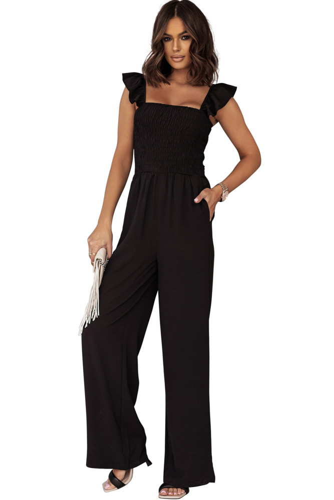 Silindashop Sleeveless Flutter Smocked Wide Leg Jumpsuits for Women