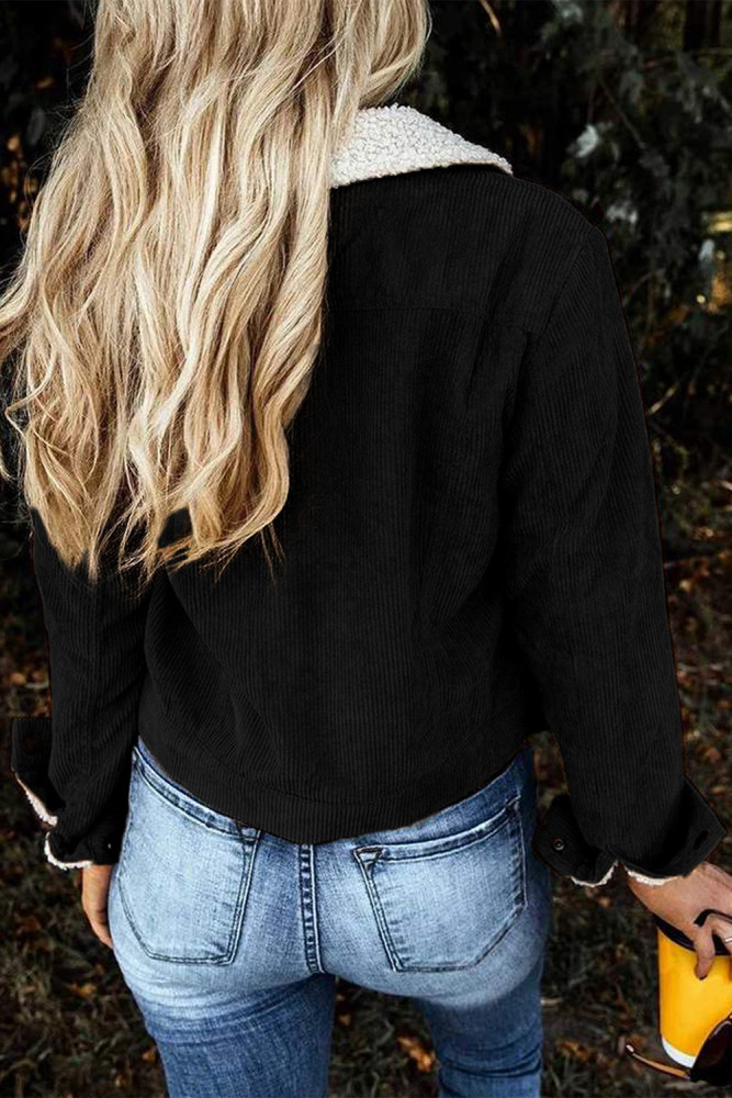 Womens Sherpa Lining Button Down Winter Corduroy Jacket