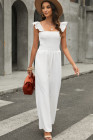 Silindashop Sleeveless Flutter Smocked Wide Leg Jumpsuits for Women