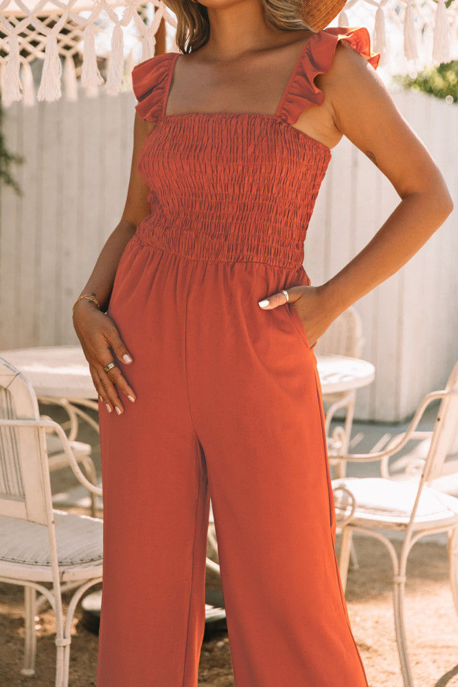 Silindashop Sleeveless Flutter Smocked Wide Leg Jumpsuits for Women