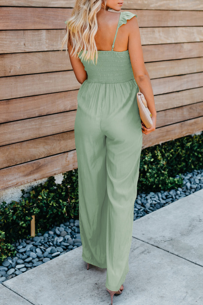 Silindashop Sleeveless Flutter Smocked Wide Leg Jumpsuits for Women