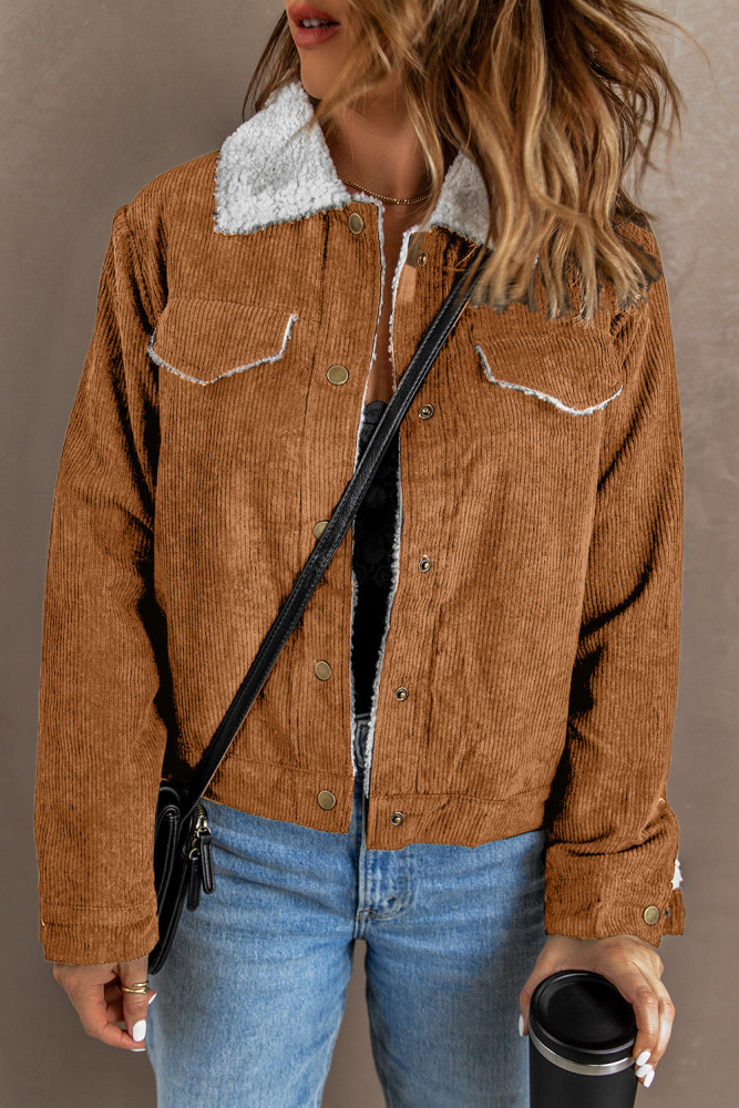 Womens Sherpa Lining Button Down Winter Corduroy Jacket