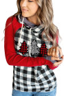 Women Christmas Hooded Sweatshirt Christmas Tree Plaid Asymmetric Zip Hoodie