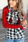 Women Christmas Hooded Sweatshirt Christmas Tree Plaid Asymmetric Zip Hoodie