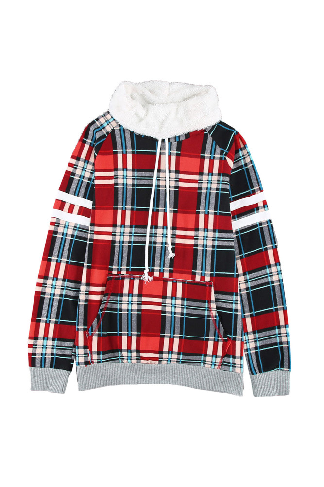 Women’s Buffalo Plaid Print Sherpa High Neck Pullover Sweatshirt