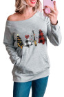 Plaid Christmas Tree Grey Sweatshirt for Women Pullover Shirt