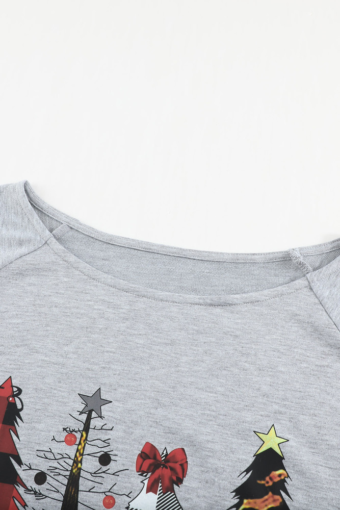 Plaid Christmas Tree Grey Sweatshirt for Women Pullover Shirt