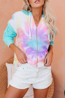Women's Zip Up Drawstring Tie Dye Color Block Shirts Hoodies for Women