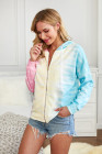 Women's Zip Up Drawstring Tie Dye Color Block Shirts Hoodies for Women