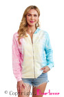 Women's Zip Up Drawstring Tie Dye Color Block Shirts Hoodies for Women