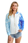 Women's Zip Up Drawstring Tie Dye Color Block Shirts Hoodies for Women