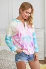 Women's Zip Up Drawstring Tie Dye Color Block Shirts Hoodies for Women