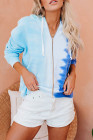 Women's Zip Up Drawstring Tie Dye Color Block Shirts Hoodies for Women