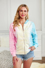 Women's Zip Up Drawstring Tie Dye Color Block Shirts Hoodies for Women