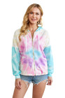 Women's Zip Up Drawstring Tie Dye Color Block Shirts Hoodies for Women