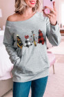 Plaid Christmas Tree Grey Sweatshirt for Women Pullover Shirt
