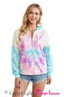 Women's Zip Up Drawstring Tie Dye Color Block Shirts Hoodies for Women
