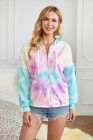 Women's Zip Up Drawstring Tie Dye Color Block Shirts Hoodies for Women