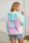 Women's Zip Up Drawstring Tie Dye Color Block Shirts Hoodies for Women