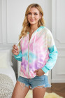Women's Zip Up Drawstring Tie Dye Color Block Shirts Hoodies for Women