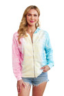 Women's Zip Up Drawstring Tie Dye Color Block Shirts Hoodies for Women