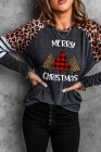 Merry Christmas T Shirt Women Leopard Raglan Sleeve Tees Tops